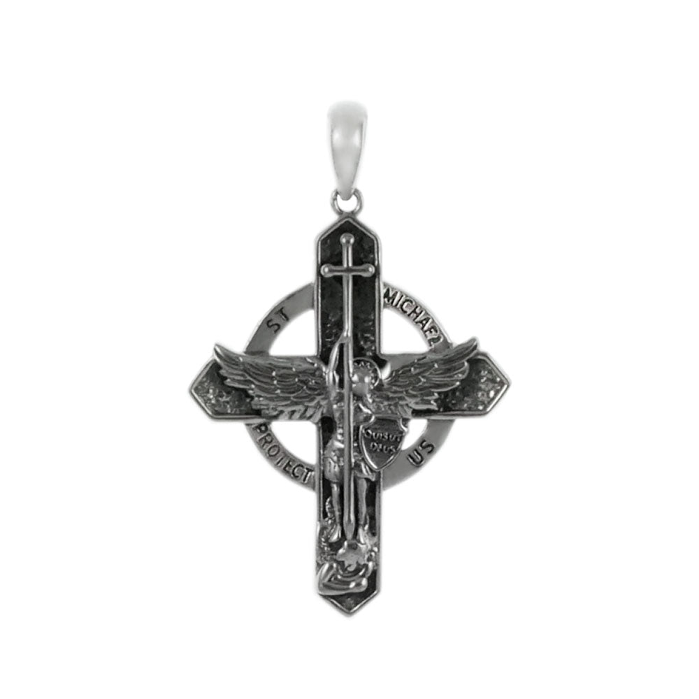 Saint Michael Sterling Silver Oxidized Pendant