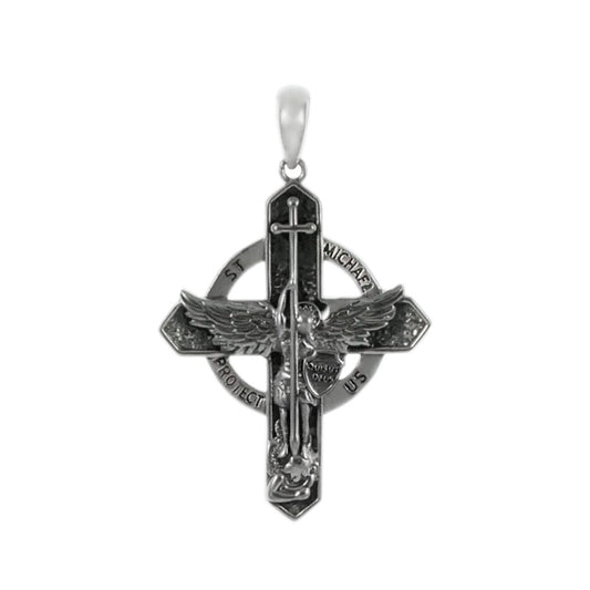 Saint Michael Sterling Silver Oxidized Pendant