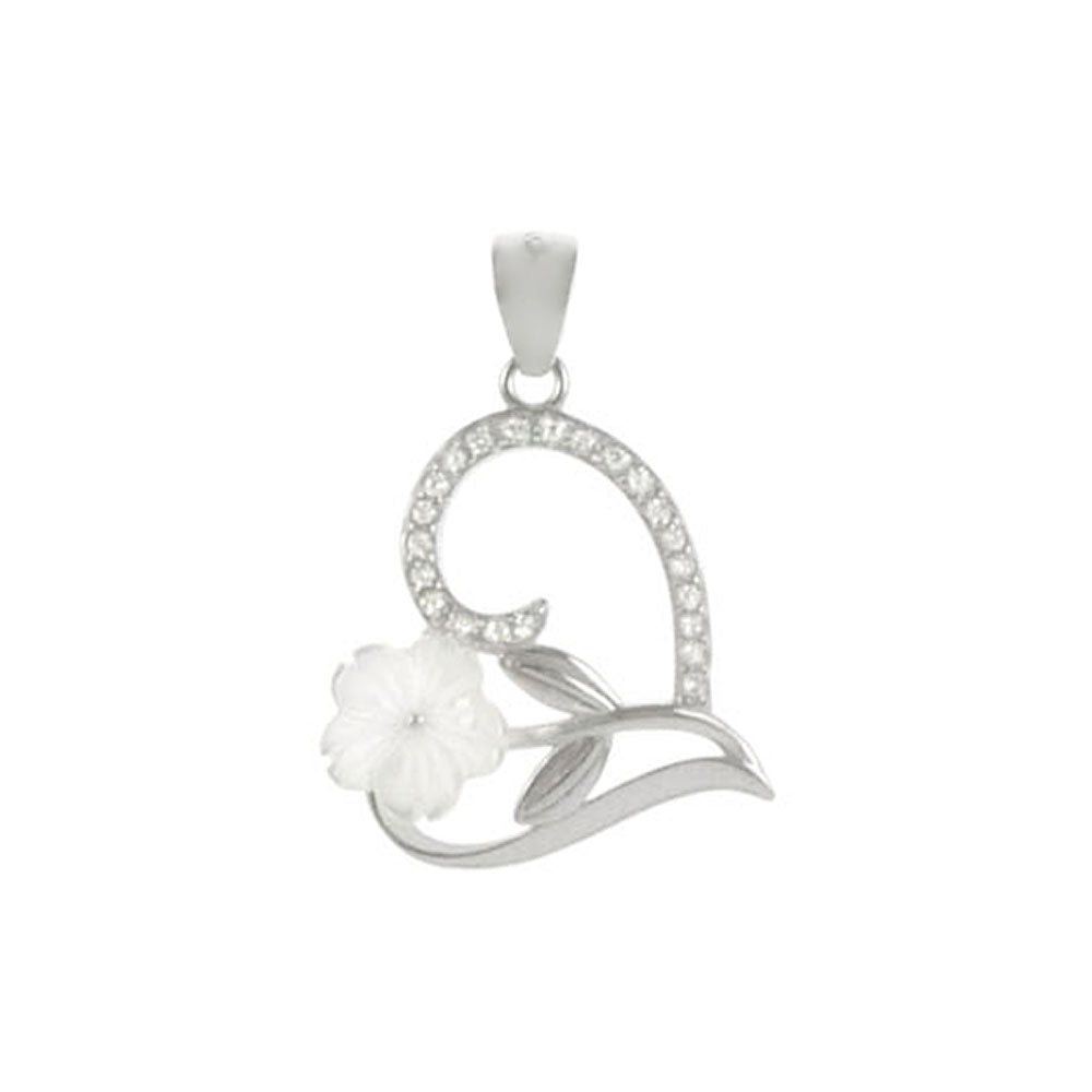 Mother of Pearl Flower - Heart Silver Pendant