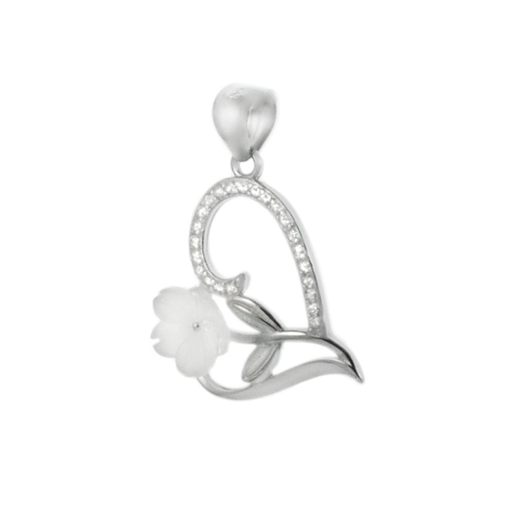 Mother of Pearl Flower - Heart Silver Pendant