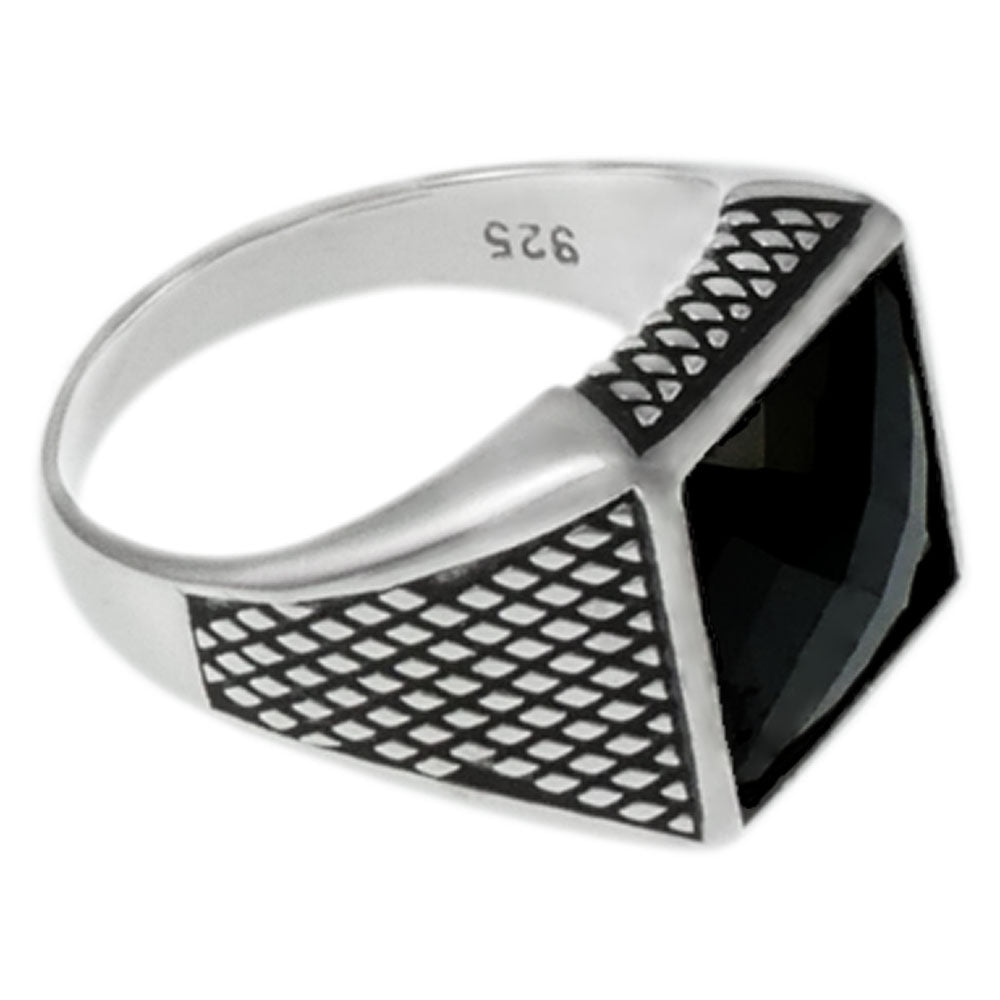 Sterling Silver Square Cushion-Cut Faceted Black Onyx Ring
