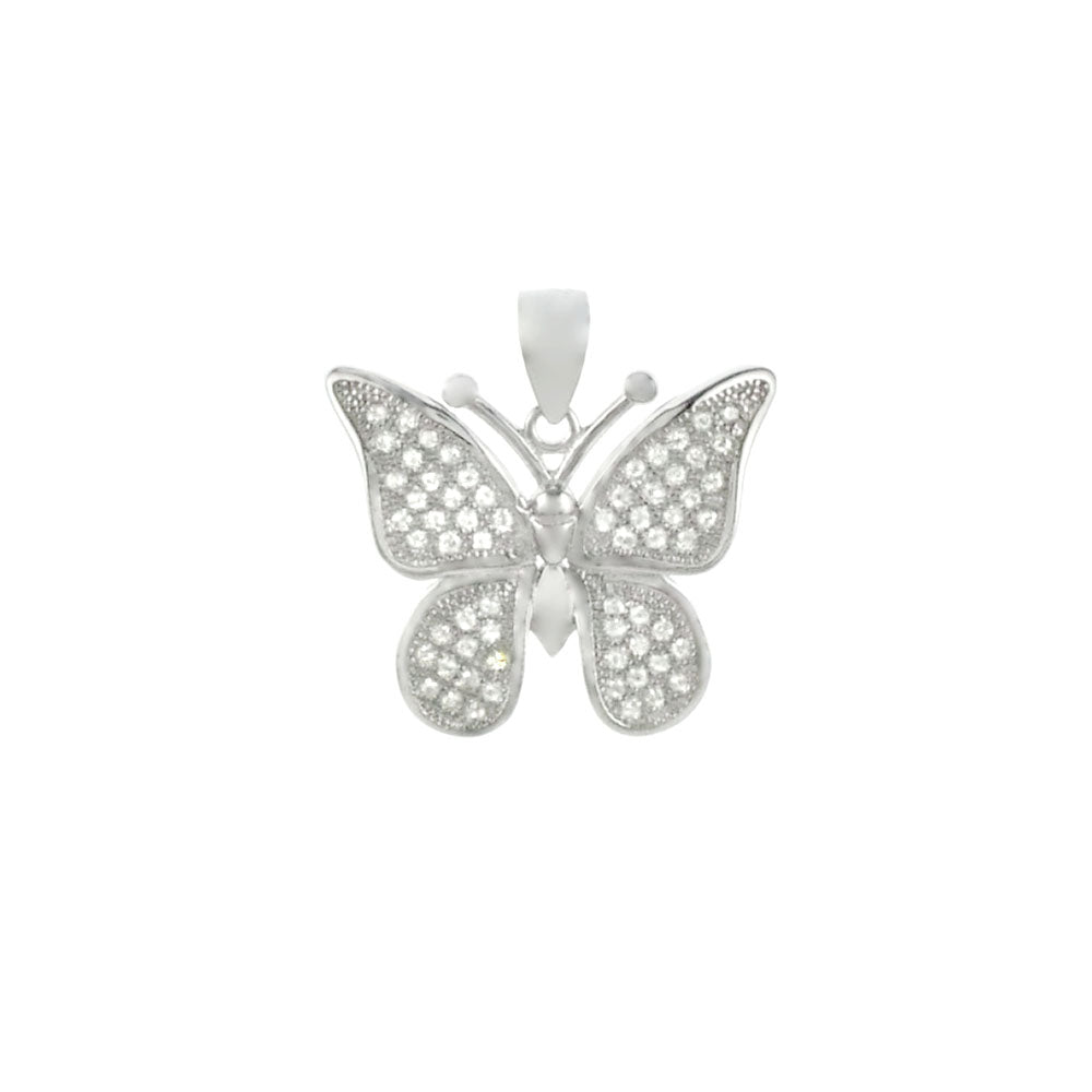 Micro Pave CZ Butterfly Rhodium Pendant