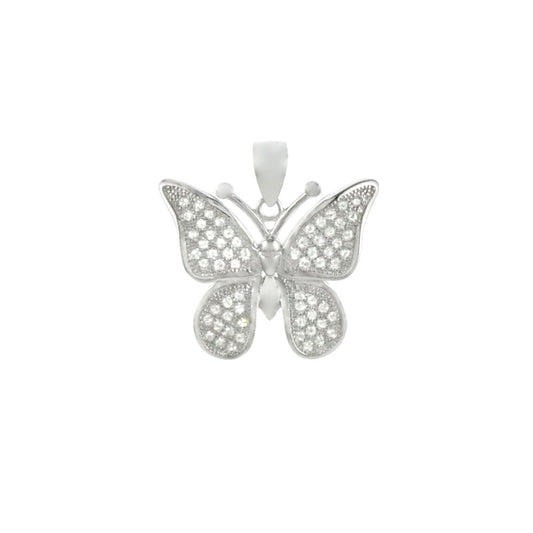 Micro Pave CZ Butterfly Rhodium Pendant