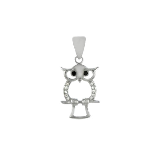 Sterling Silver Rhodium Owl Pendant