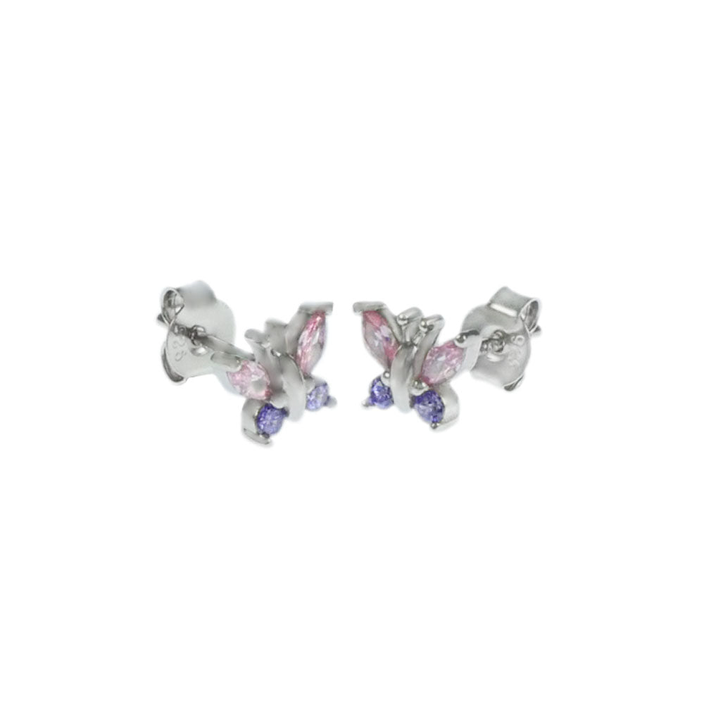 Pink - Amethyst CZ Butterfly Sterling Silver Stud Earrings