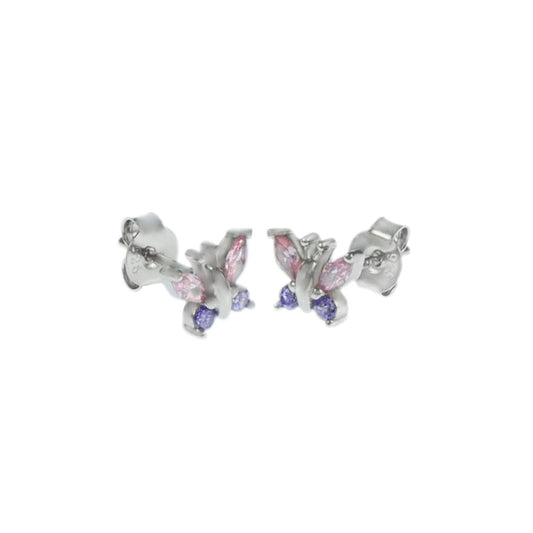 Pink - Amethyst CZ Butterfly Sterling Silver Stud Earrings