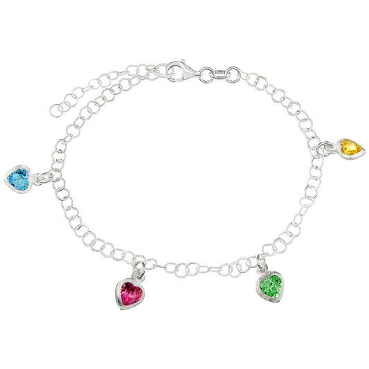 Multicolored Austrian Crystal Dangle Heart Bracelet