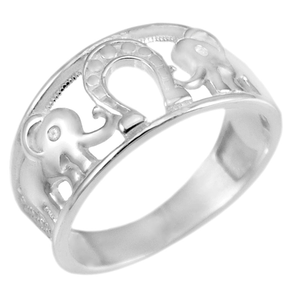 Three Elephants Sterling Silver Band Ring