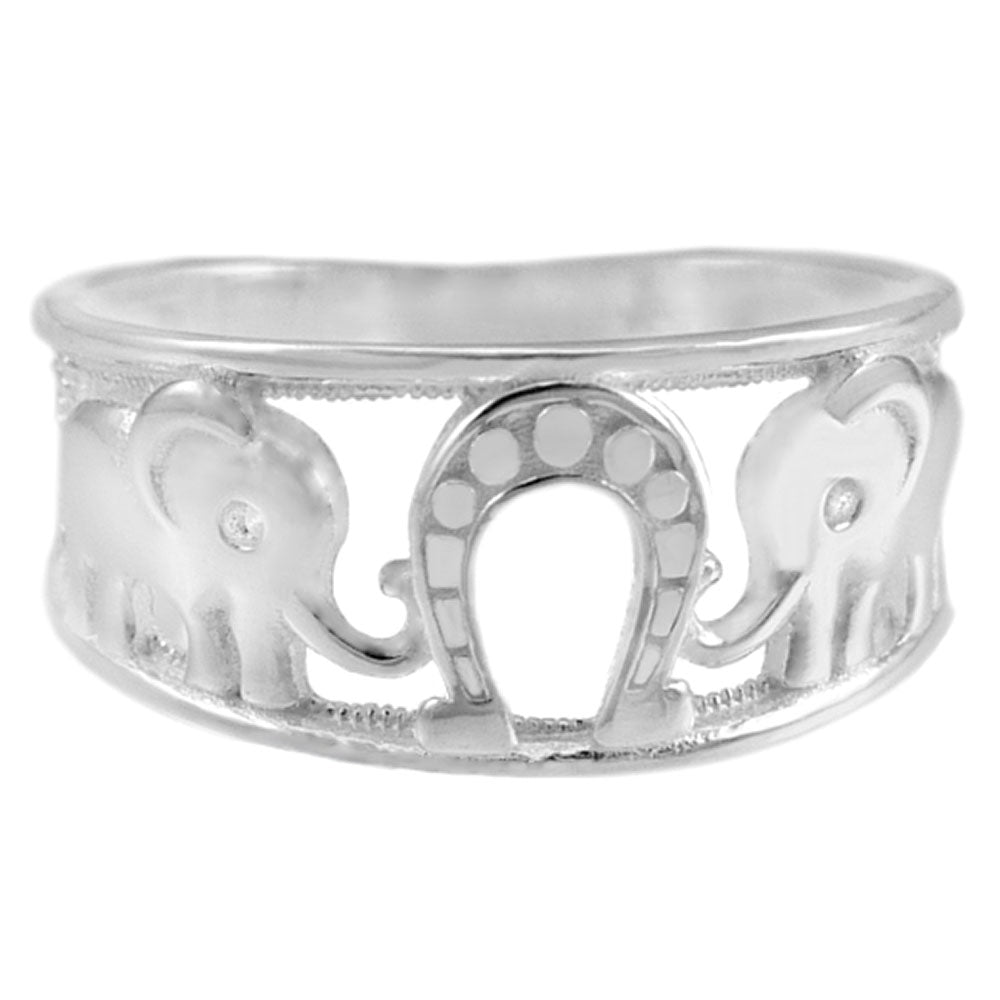 Three Elephants Sterling Silver Band Ring