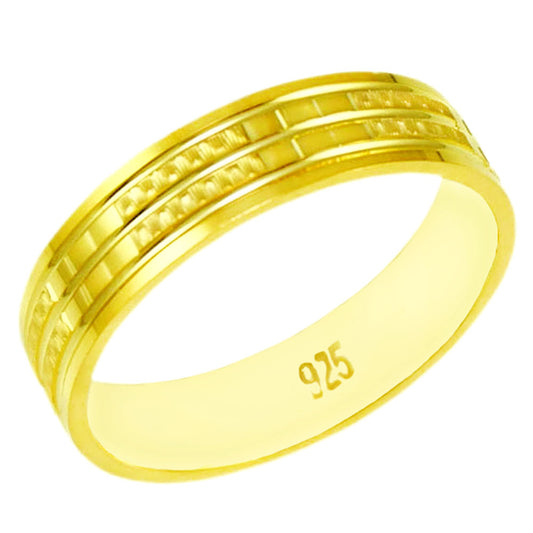 .925 Sterling Silver Gold Plated Diamond Cut Ring