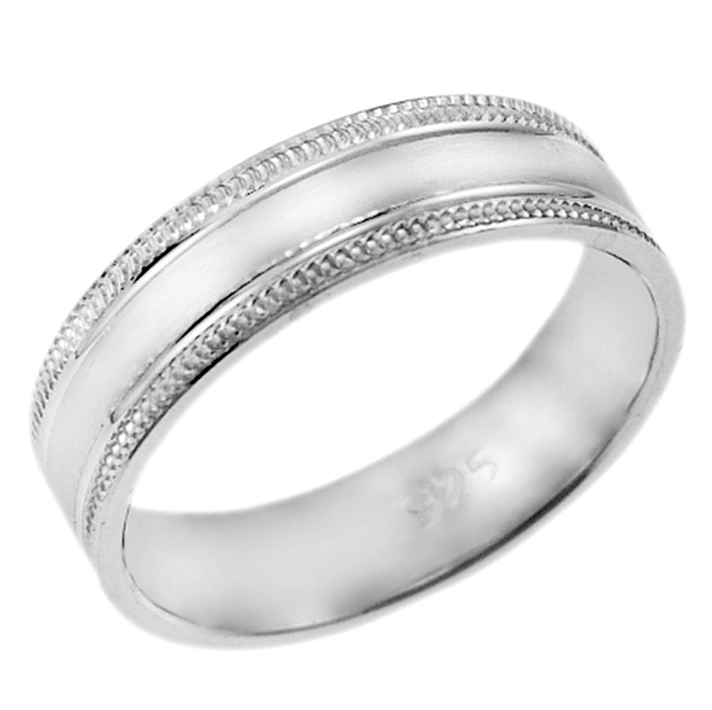 Sterling Silver Rhodium Wedding Band Ring