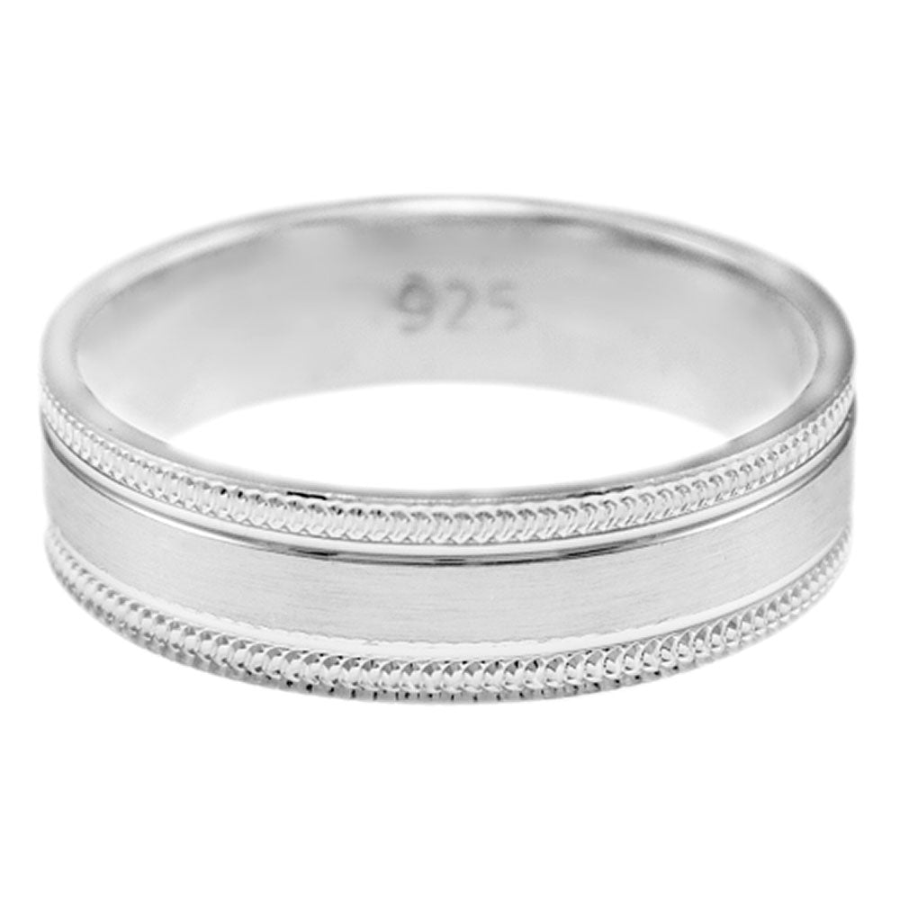Sterling Silver Rhodium Wedding Band Ring