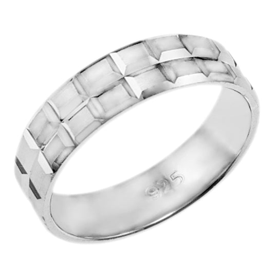 Sterling Silver Diamond Cut Rhodium Band Ring