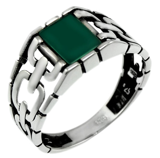 Green Agate Sterling Silver Oxidized Ring