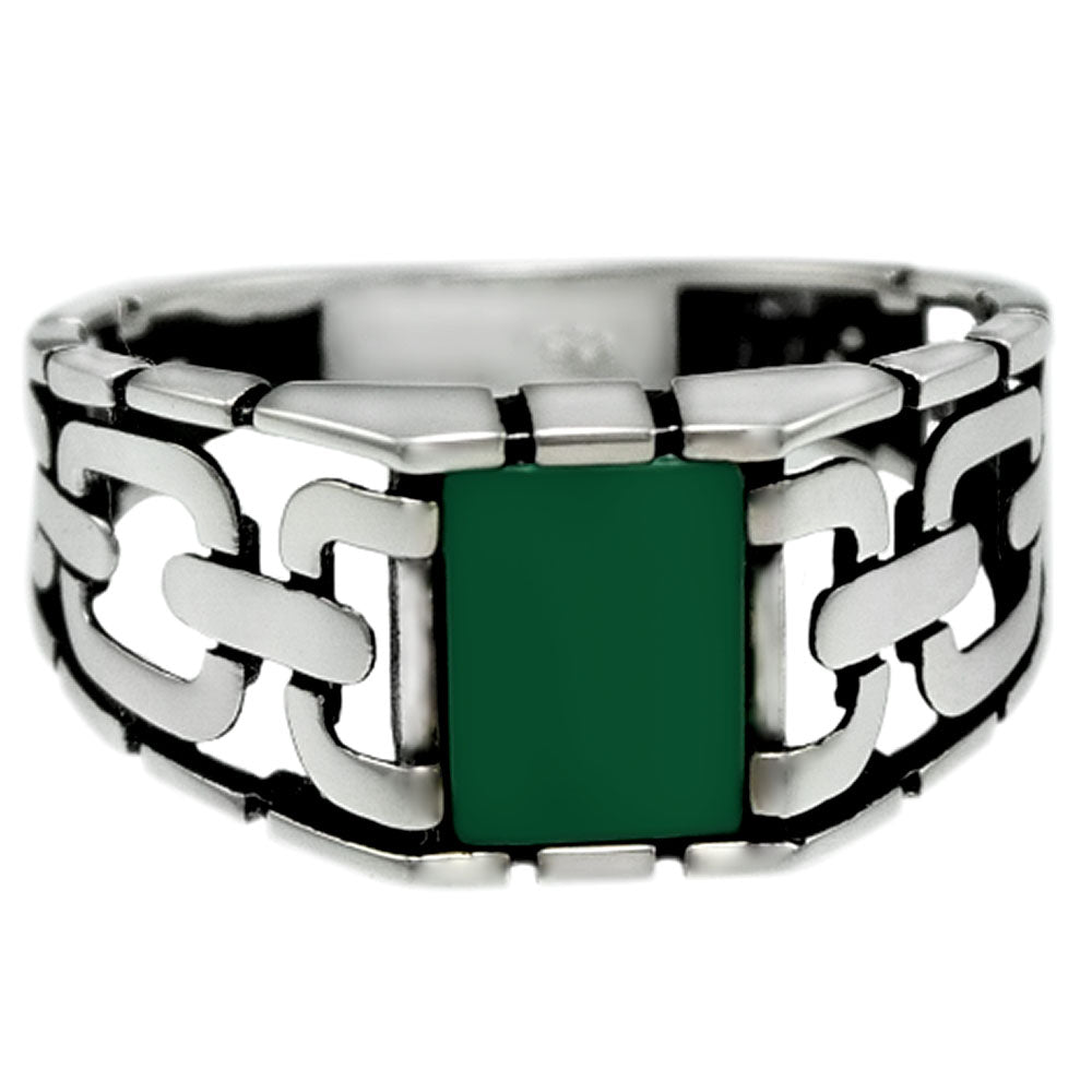 Green Agate Sterling Silver Oxidized Ring