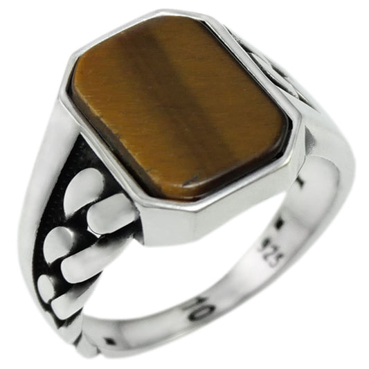 Tiger Eye Sterling Silver Men's Ring