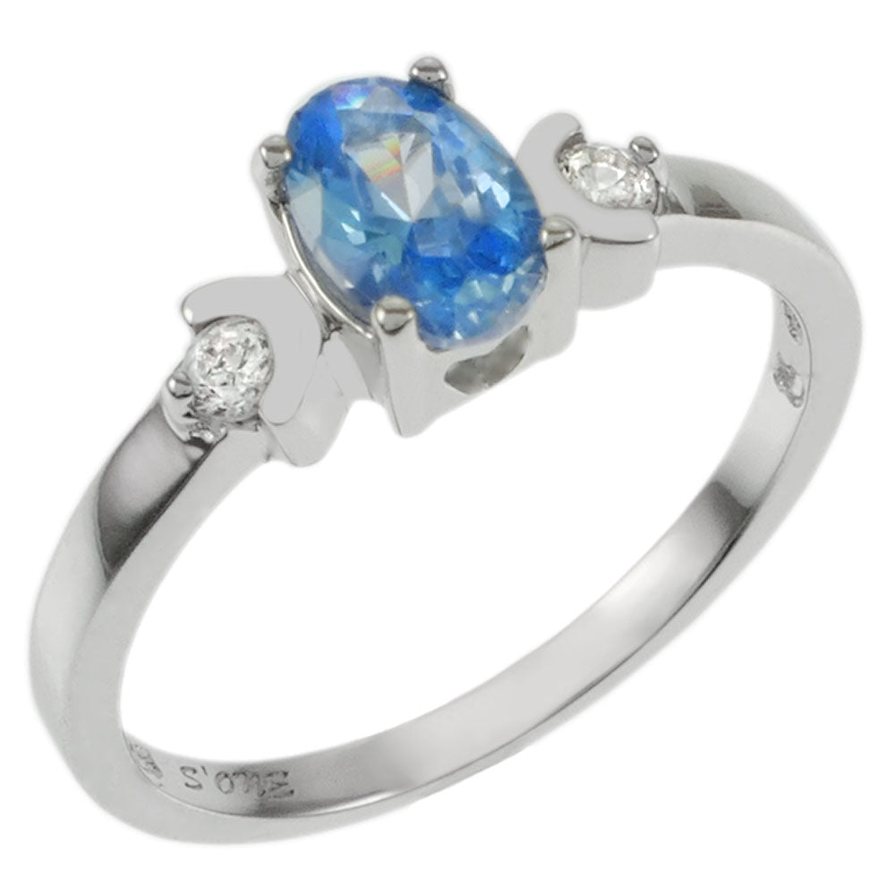 925 Sterling Silver Oval Blue Zircon CZ Baby Ring