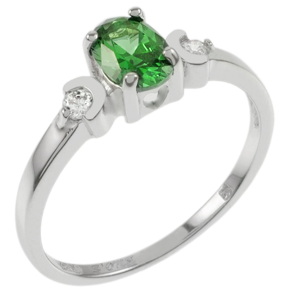 925 Sterling Silver Oval Emerald Green CZ Baby Ring
