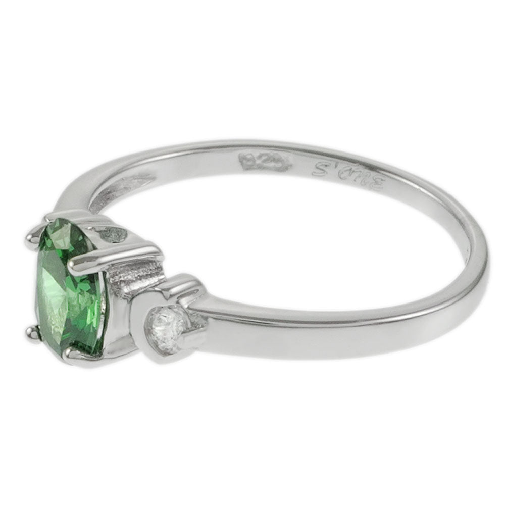 925 Sterling Silver Oval Emerald Green CZ Baby Ring