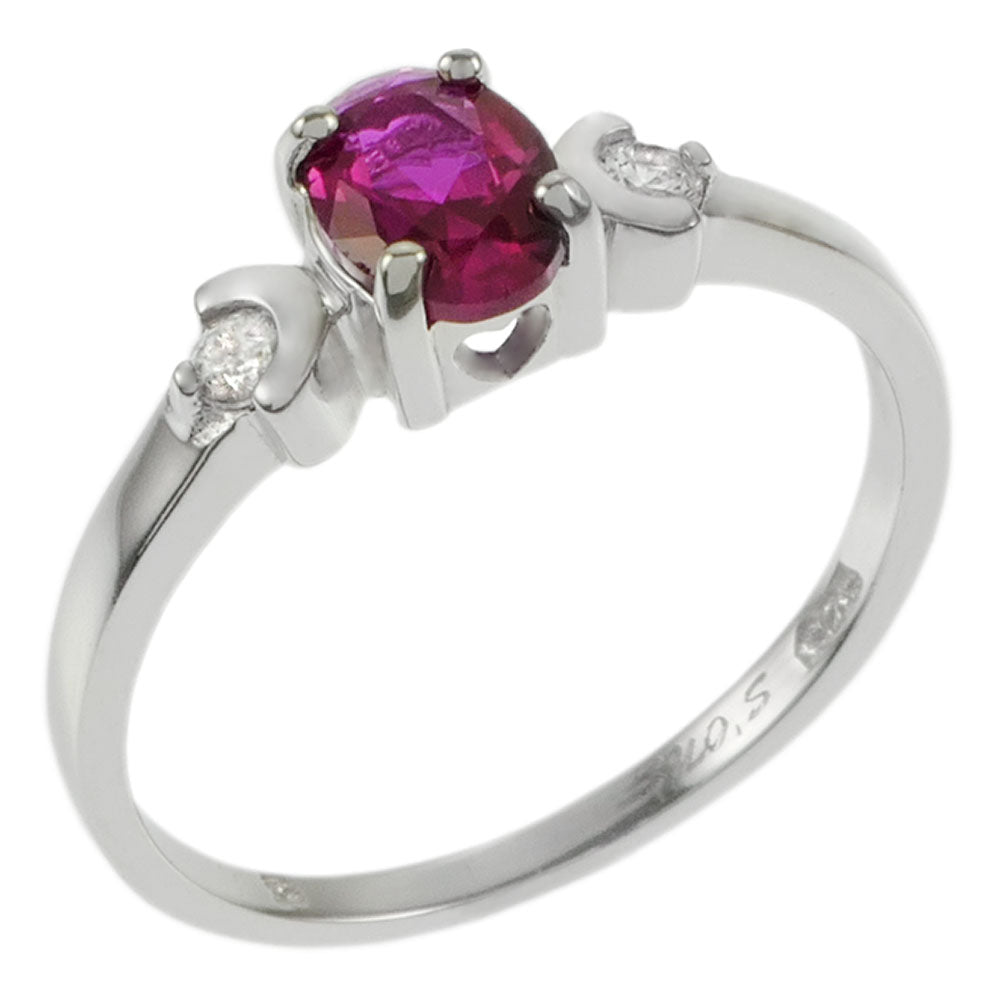 Simulated Ruby Oval CZ Sterling Silver Baby Ring