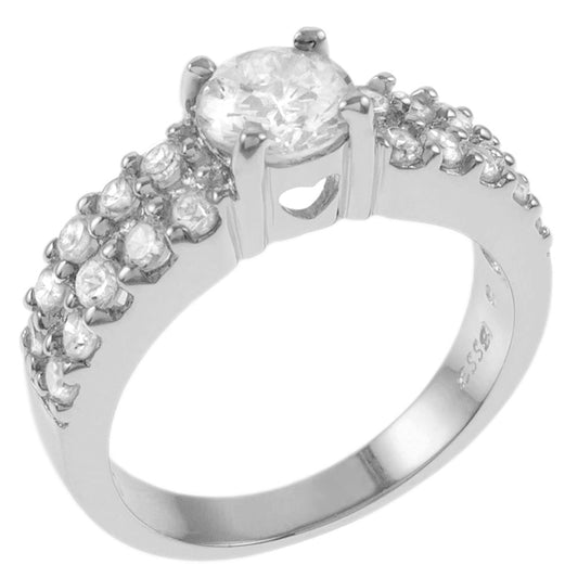 6mm Round CZ Rhodium Engagement Ring