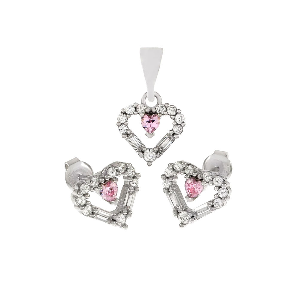 Sterling Silver Heart Earrings & Pendant Set