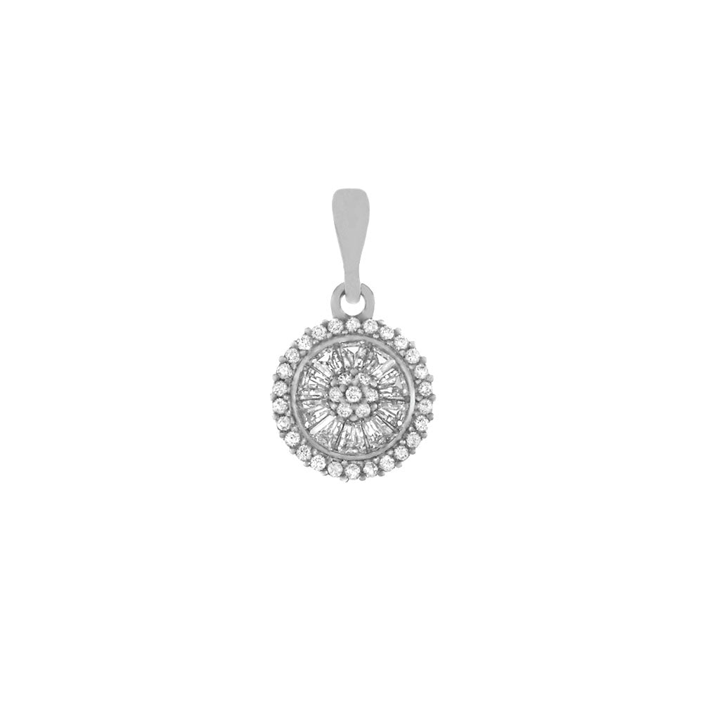 CZ Round Disc Rhodium Pendant
