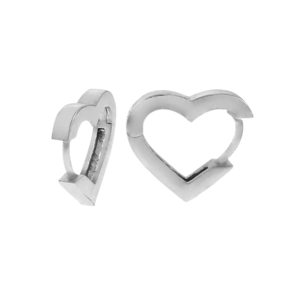 2.8mm Heart Shape Rhodium Huggie Hoop Earrings