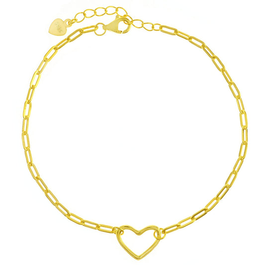 Paperclip - Cutout Heart Gold Plated Bracelet