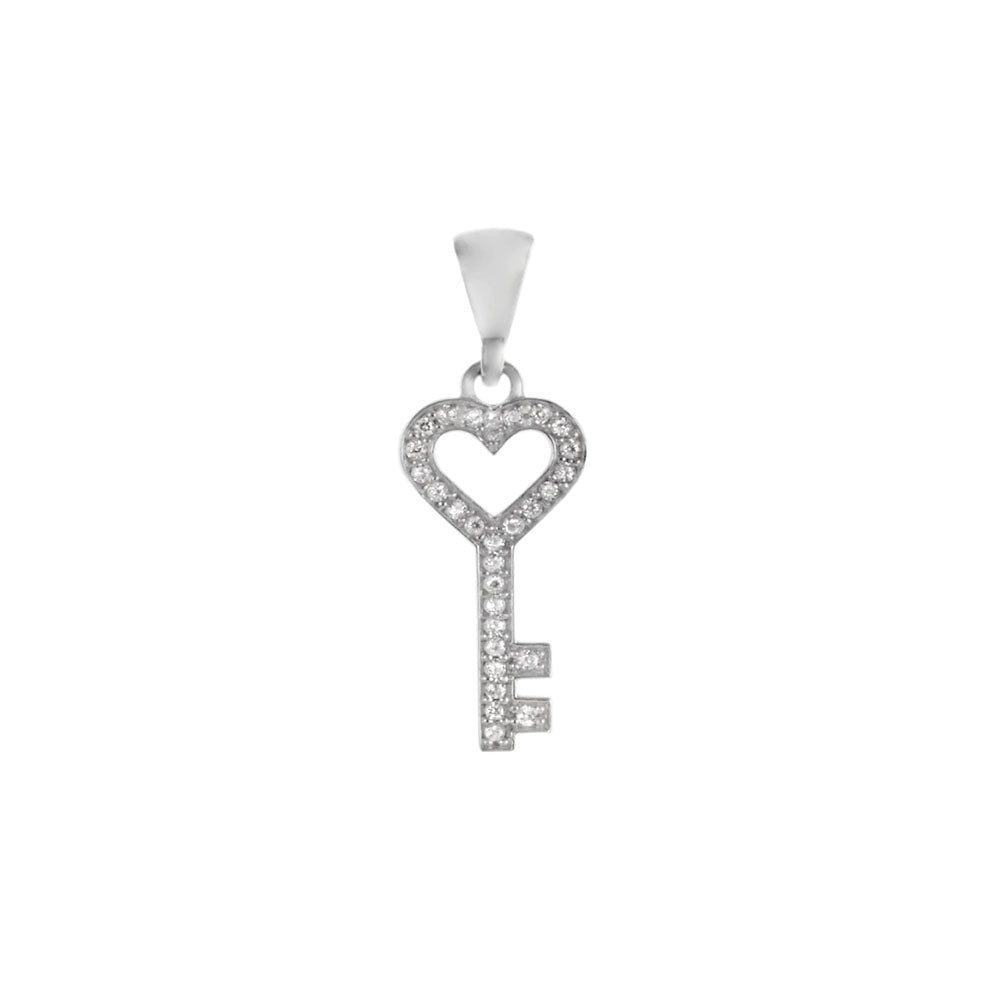 Sterling Silver Rhodium Key Pendant