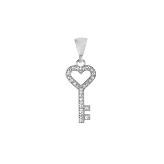 Sterling Silver Rhodium Key Pendant