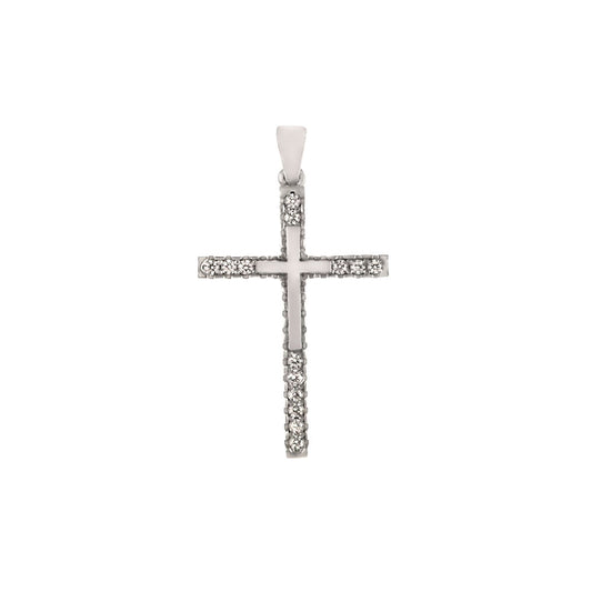 Sterling Silver Rhodium CZ Cross Pendant