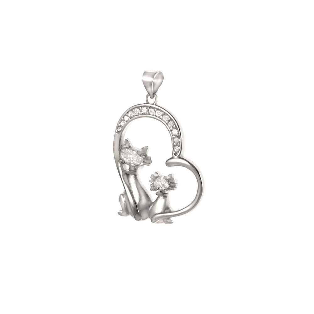 Cats in Heart Sterling Silver Rhodium Pendant