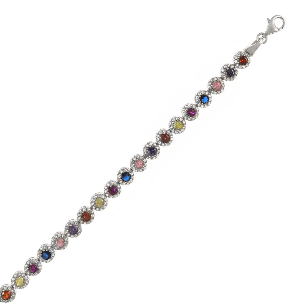 Multicolored CZ Rhodium Tennis Bracelet