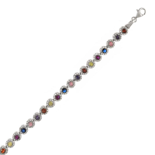 Multicolored CZ Rhodium Tennis Bracelet