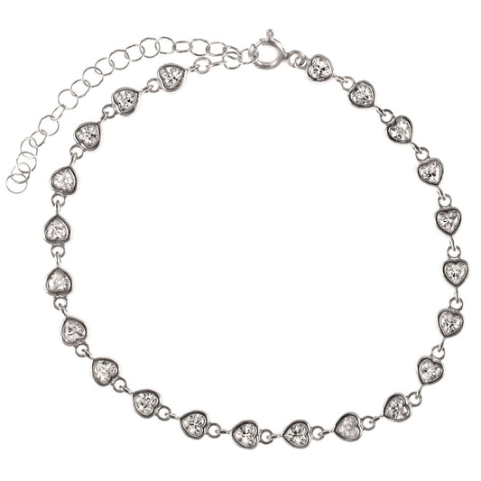 Bezel Set CZ Heart Rhodium Bracelet