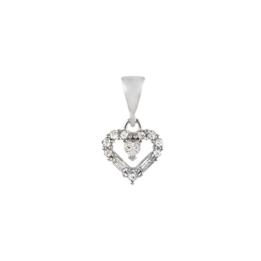 Small CZ Heart Rhodium Plated Pendant
