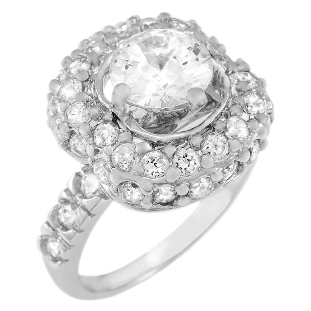 7mm Round Cubic Zirconia Halo Sterling Silver Ring