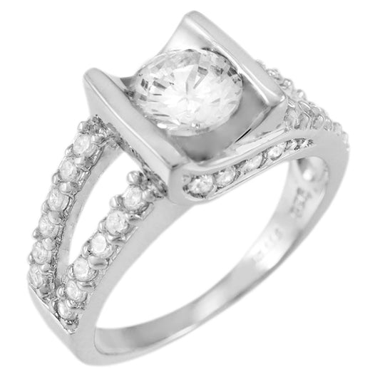6mm Round Channel Set Sterling Silver Engagement Ring
