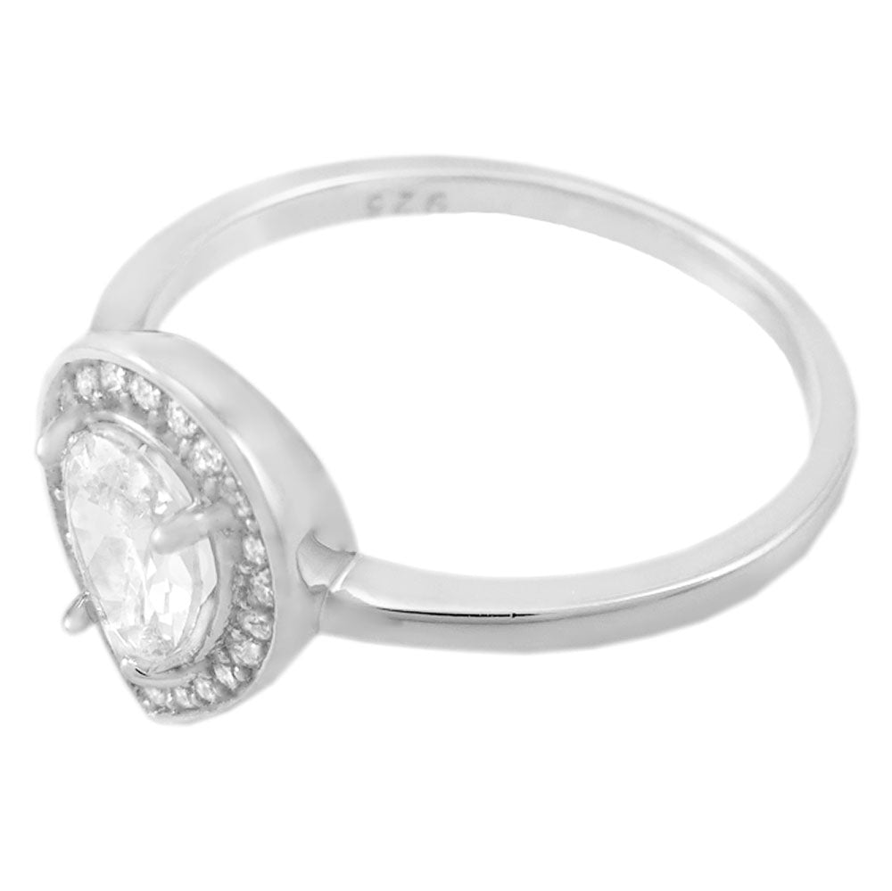 Pear Shaped Halo Sterling Silver Engagement Ring