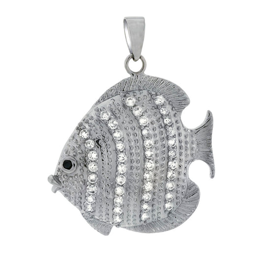 Sterling Silver Cubic Zirconia  Angel Fish Pendant