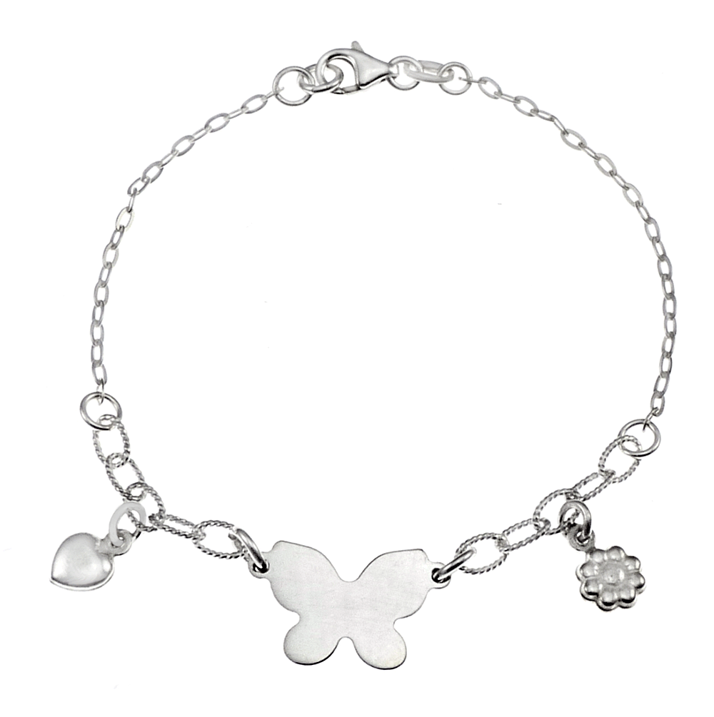 sterling silver bracelet - butterfly heart and flower charms