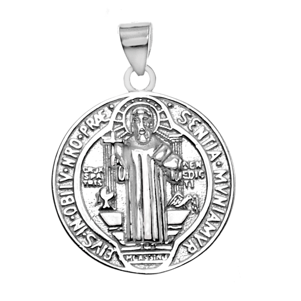 Double Side Saint Benedict Sterling Silver Medal Pendant
