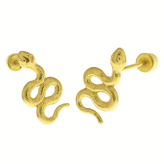 14K Yellow Gold Snake Stud Earrings With Screw Back