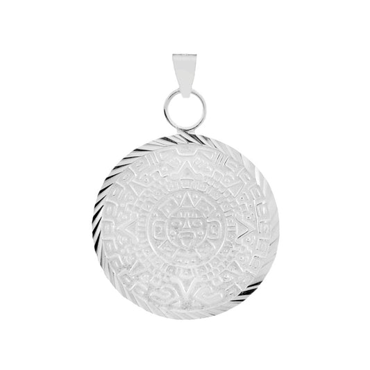 Diamond Cut Aztec Calendar Sterling Silver Pendan