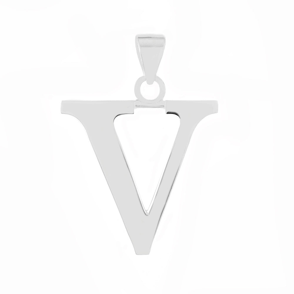 Sterling Silver Polish Initial V Pendant