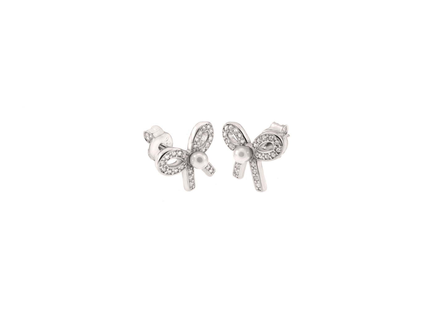 Cubic Zirconia Bowtie Stud Earrings with Pearl