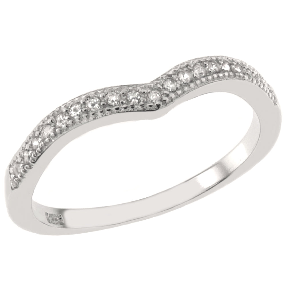 V Shape Pave CZ Sterling Silver Rhodium Band Ring