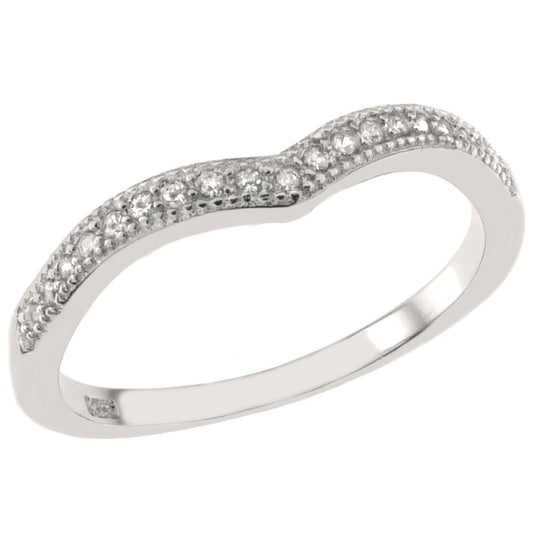 V Shape Pave CZ Sterling Silver Rhodium Band Ring
