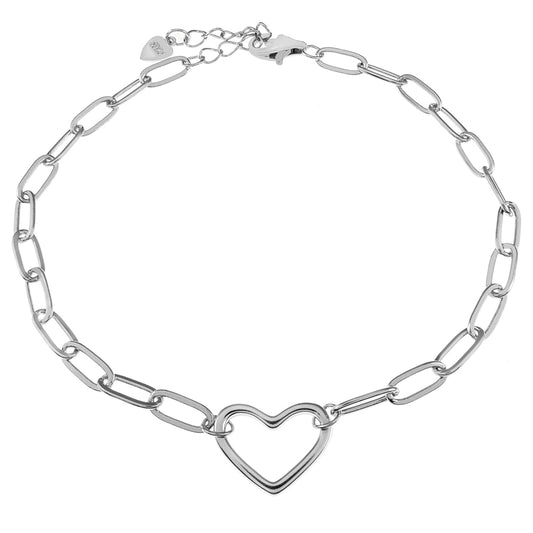 3.5mm Paperclip with Heart Rhodium Bracelet